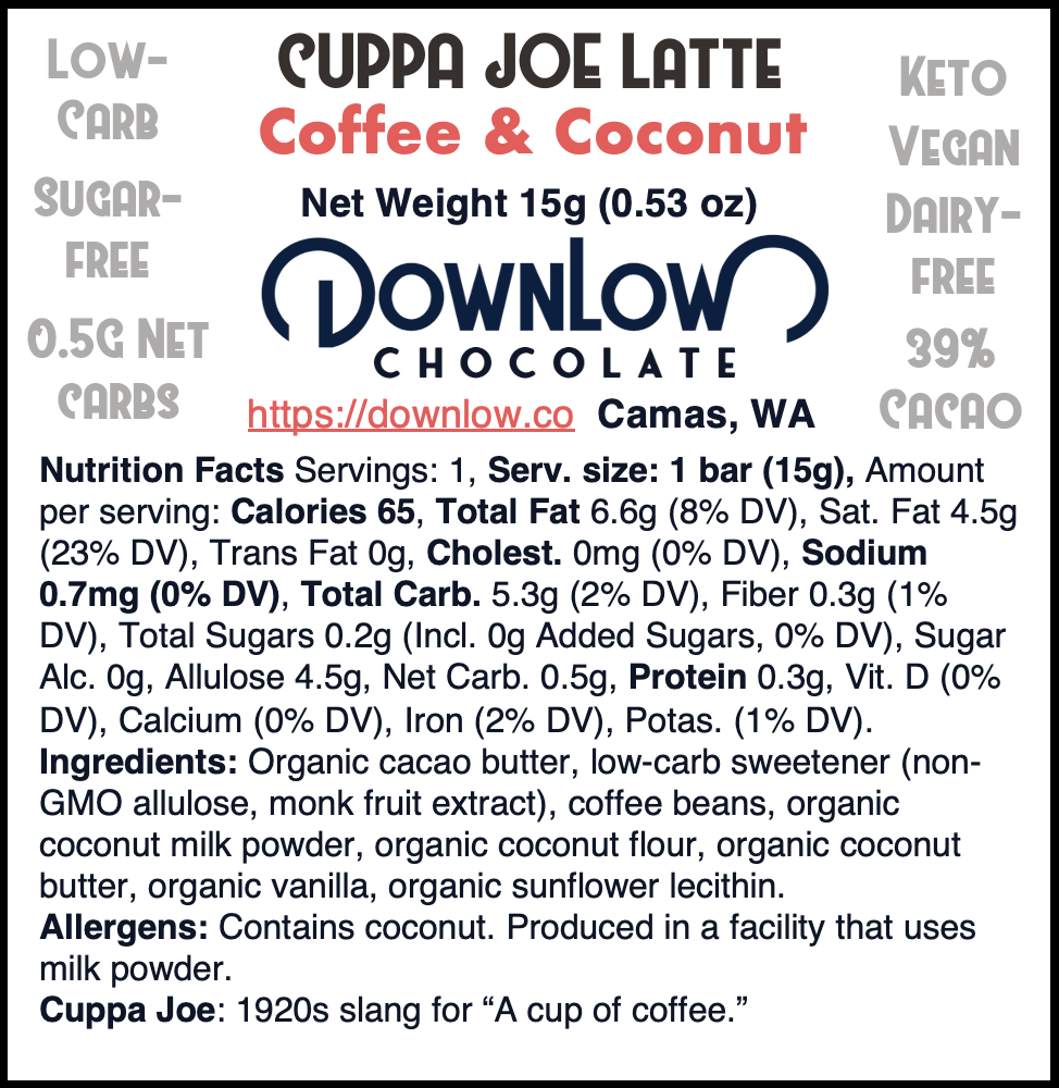 Cuppa Joe Latte: Coffee & Coconut Chocolate Bar