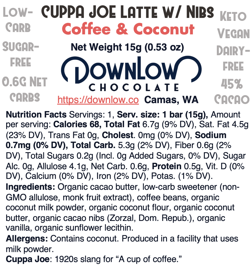Cuppa Joe Latte: Coffee & Coconut Chocolate Bar