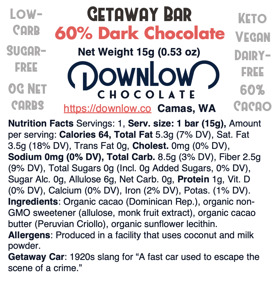 Getaway Bar: 60% Dark Chocolate Bar