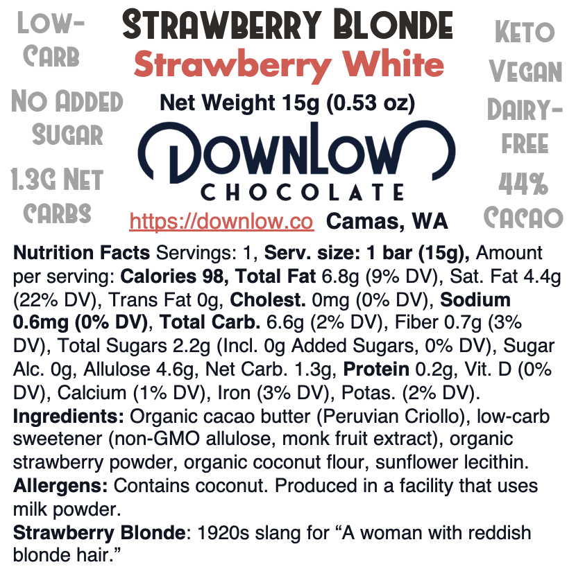 Strawberry Blonde: Strawberry Vegan White Chocolate Bar