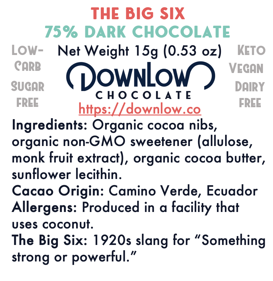 The Big Six: 75% Dark Chocolate Bar
