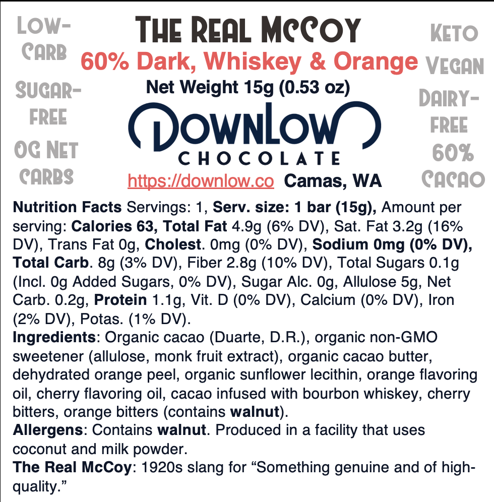 The Real McCoy: Whiskey-Infused + Orange 60% Dark Chocolate Bar